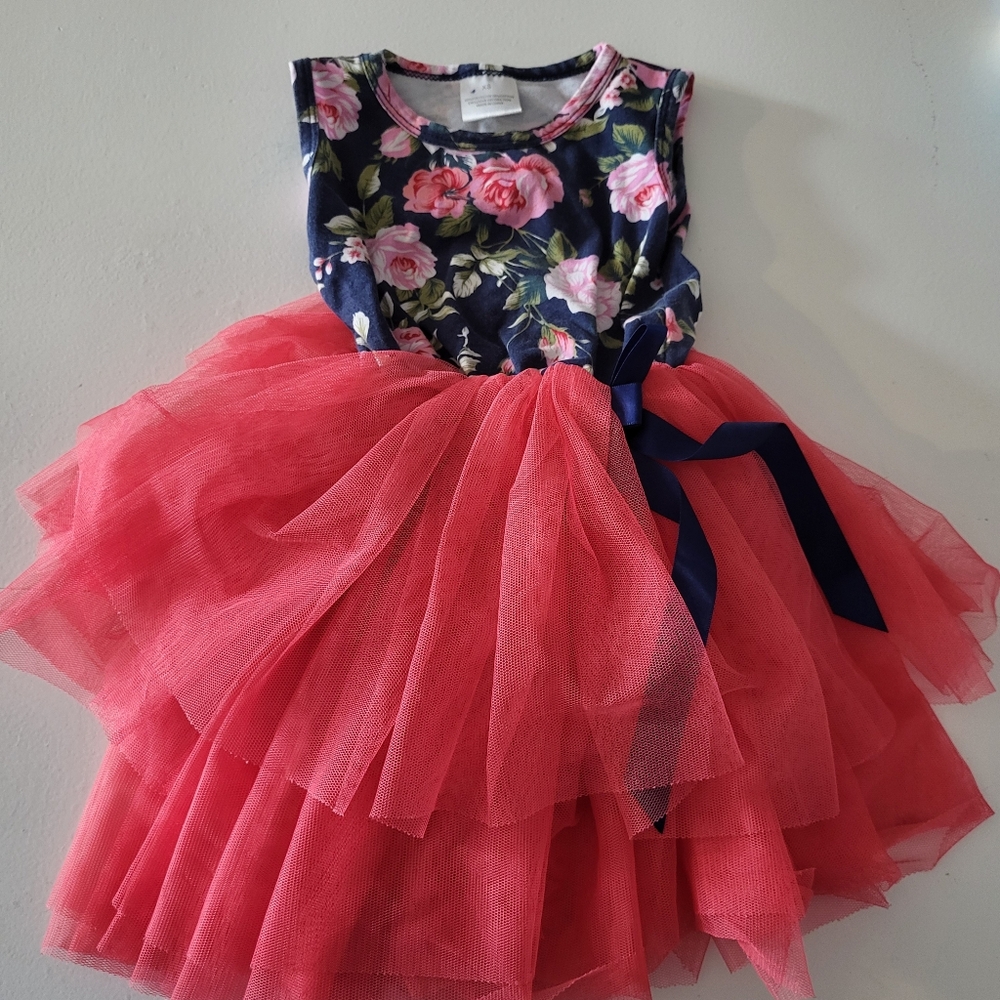 Puffy pink tulle floral dress 12-18M